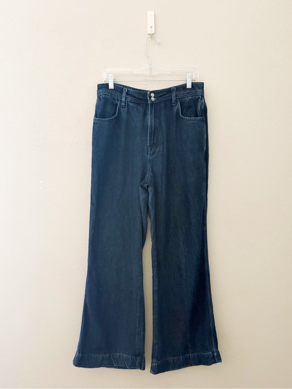 7 For All Mankind Modern Dojo Wide Leg Trouser Jeans 32 Dark Denim Minimalist - Picture 4 of 12